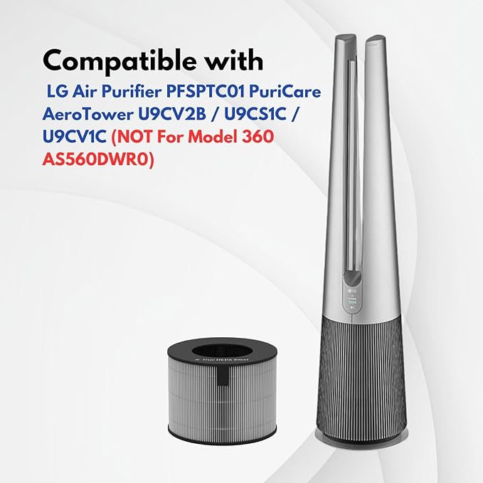 Nispira AeroTower U9CV2B U9CS1C U9CV1C Filter Replacement For LG PuriCare PFSPTC01 Air Purifier (NOT For model 360 AS560DWR0) 3-in-1 HEPA Activated Carbon, 1 Pack