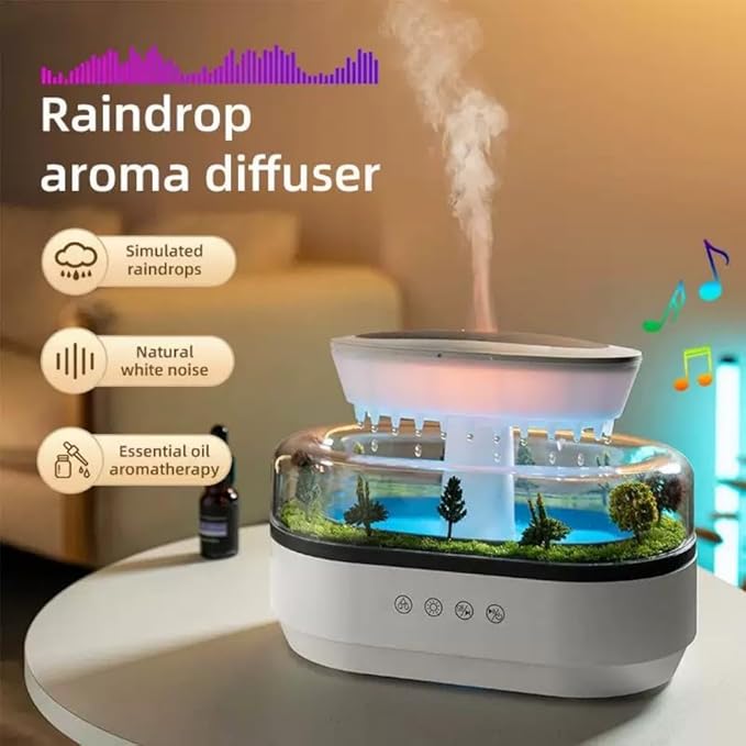 Humidifiers for Bedroom, 250ML Essential Oil Diffuser, Aromatherapy Diffuser, with 7-Color Mood Light, Quiet Raindrop Cool Mist Air Humidifier for Bedroom, Office, Nursery, Plants- White