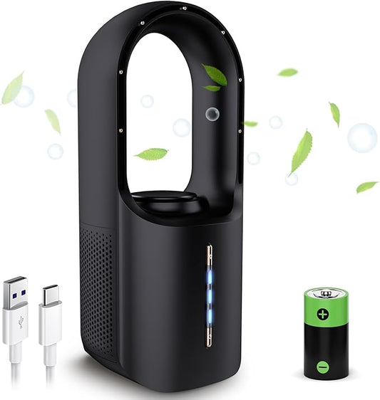 CONBOLA Desk Fan Portable, Aromatherapy Function, Battery Operated Lasting 17 Hours,11.8 Inch Tower Fan with 3speeds, Quiet Cooling,Standing Floor Fans for Office, Home, House (Black)