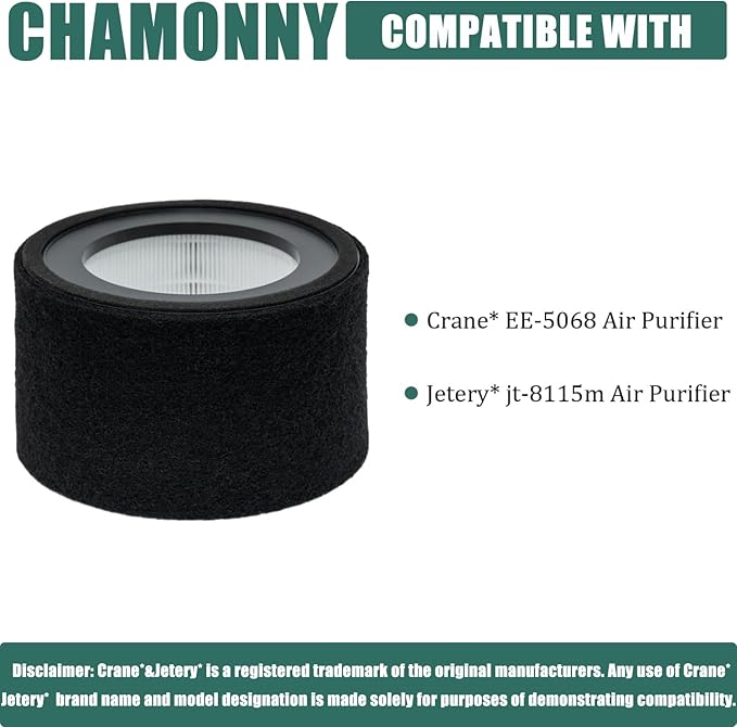 EE-5068 Filter Replacement, Compatible with Crane EE-5068 and Etery jt-8115m Air Purifiers, 3-in-1 H13 True HEPA Filter and Activated Carbon Filter, Part# HS-1946, 2 Pack
