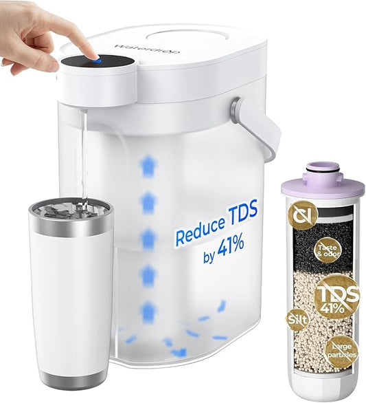 Waterdrop TDS Reduction Rechargeable Water Filter Dispenser, Retain Key Minerals, Instantly Improve Flavor, 15-Cup 5-Stage Portable Countertop Water Filtration System with 1 Filter, White