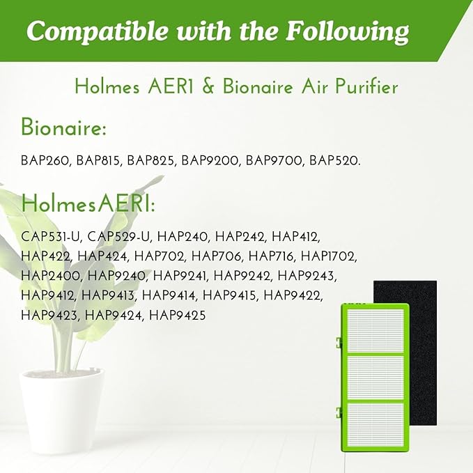 Nispira AER1 HAPF300AHD Allergan Remover Filters for Holmes Air Purifier HAPF300AH-U4R HAPF30AT HAP242-NUC, 4 HEPA 4 Carbon Booster Set
