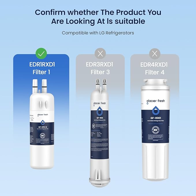 GLACIER FRESH EDR1RXD1 Refrigerator Water Filter Compatible with W10295370A, EDR1RXD1, WHR1RXD1, KAD1RXD1, Filter 1, W10295370 Refrigerator Water Filter & w10311524 Air Filter, 2+3 Packs