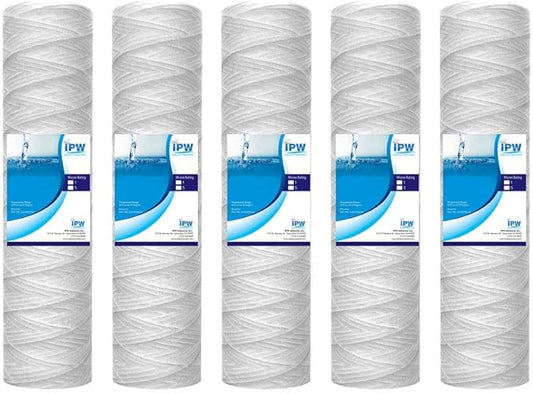 IPW Industries Inc. | 5-Pack 5-Micron String Wound Sediment Filter - Whole House Water Filter Cartridge Replacements for Campbell 1SS (9-34" x 2.5")