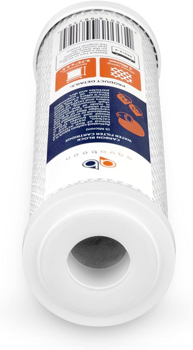Aquaboon 5 Micron 10 x 2.5 Carbon Block Water Filter Cartridge CTO Whole House Water Filter Replacement Compatible with WHKF-WHWC, FXWTC, 4-PACK