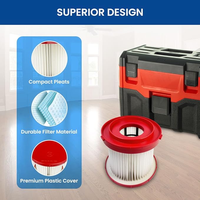 4 Pack 49-90-1900 Replacement HEPA Filter Compatible With Milwaukee Vacuum, Shop Vac Filter, M18 Cordless Wet Dry Vacuum 0780-20 0880-20