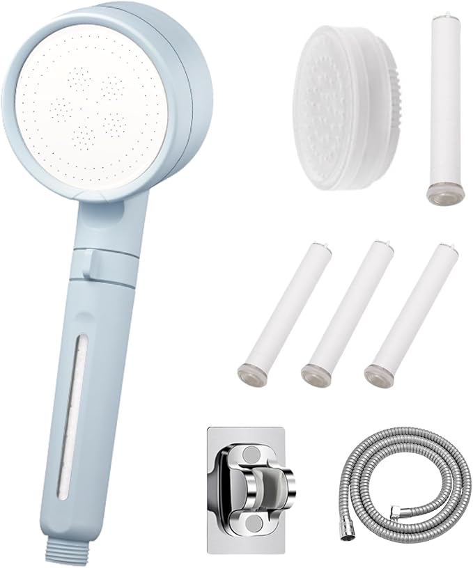 Filtered Shower Head with Dual Filters, High Pressure, Removes Chlorine, Heavy Metals, Sediment, ON/OFF Lever, 3 Extra Replacement Filters, Easy Installation