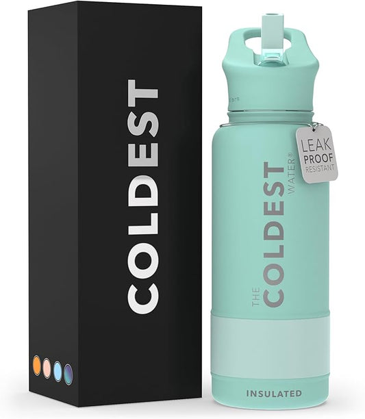 Coldest Insulated Water Bottle with Straw Lid - Stainless Steel Metal Insulated Bottle for Men & Women (Oceanic Green, 32 oz)
