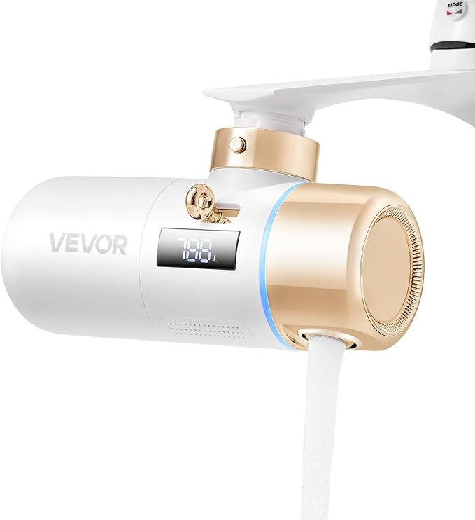 VEVOR Skincare Water Filter, Faucet Mount Water Filters with Micro-Nano Bubble for Skin, Sink Tap Purifier, Removes Chlorine with 1 Filter, for Kitchen and Bathroom Faucets, White + Gold