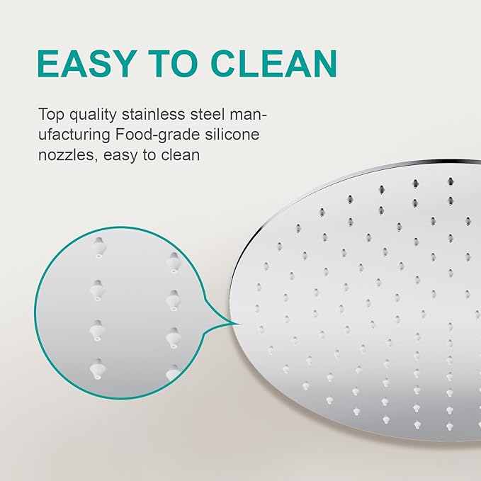 All Metal Rain Shower Head - Heavy Duty Stainless Steel, Easy Install, High Water Flow, Ultra-Thin Modern Design for Bathroom (Chrome, 12)