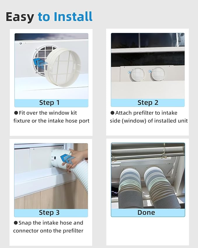 Washable Hose Pre-Filter for Portable Air Conditioner, 5’’ Diamiter 2 Pack White