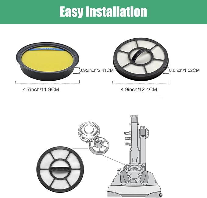4PCS Washable Filter for Eureka DCF25 & EF7 Fit AS3030AE, AS3033A, AS3101A, AS3104AX, AS3304A Vacuum Cleaner Replacement, Parts 67600 & 68657