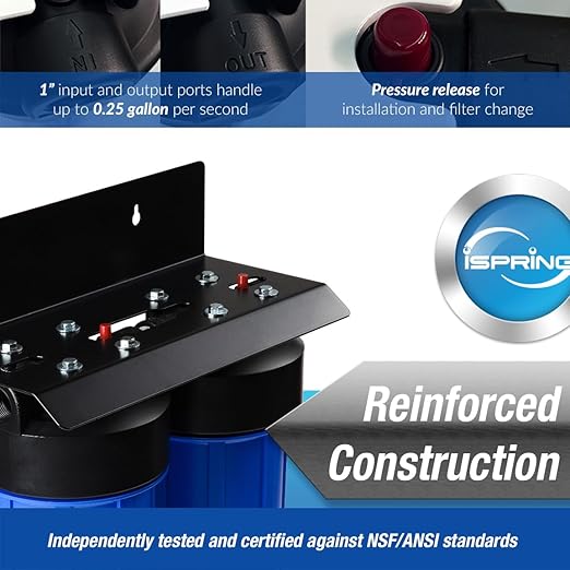 iSpring WGB21B-DS 2-Stage Whole House Water Filtration System, with 10" x 4.5" Sediment CTO(Chlorine, Taste, and Odor) Filter, Anti-Scale polyfilter, 1" Inlet/Outlet