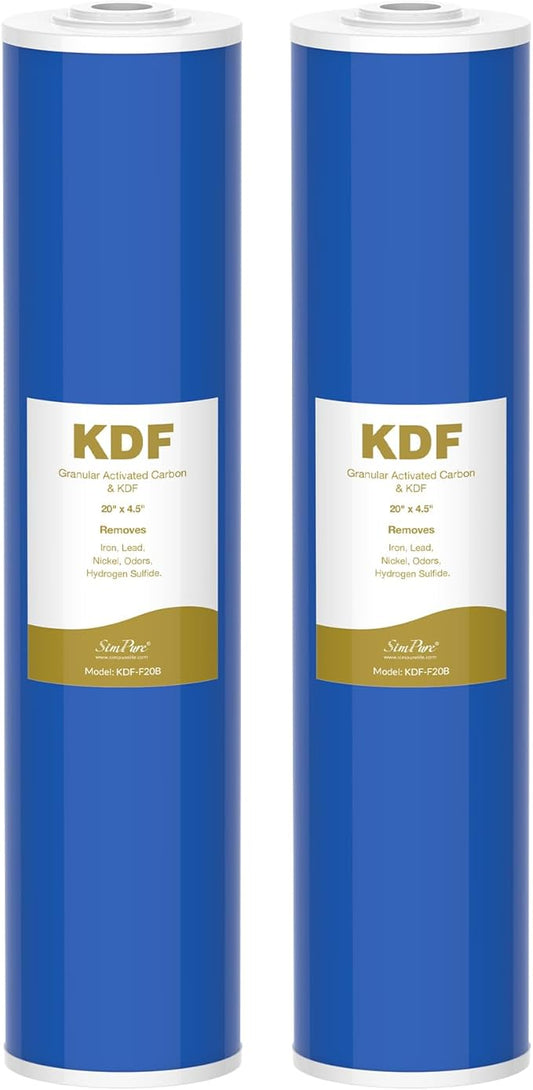 SimPure 20" x 4.5" Carbon and KDF Filters, Whole House KDF/GAC Water Filter Cartridge Replacement for DB20P, DB20P-3KDF (2 Pack)