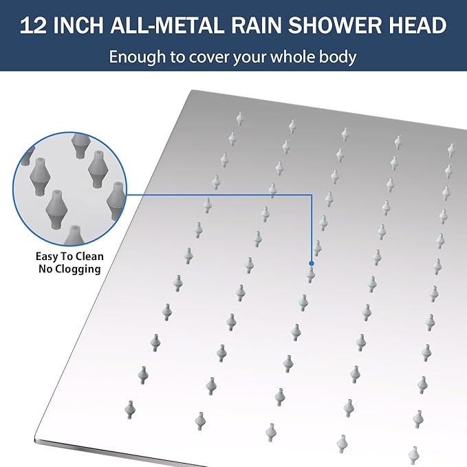 Lordear Filtered Shower Head 12 Inch Stainless Steel Square Shower Head, High Pressure Showerhead for Hard Water,Ceiling or Wall Mounted Waterfall Shower (Chrome)