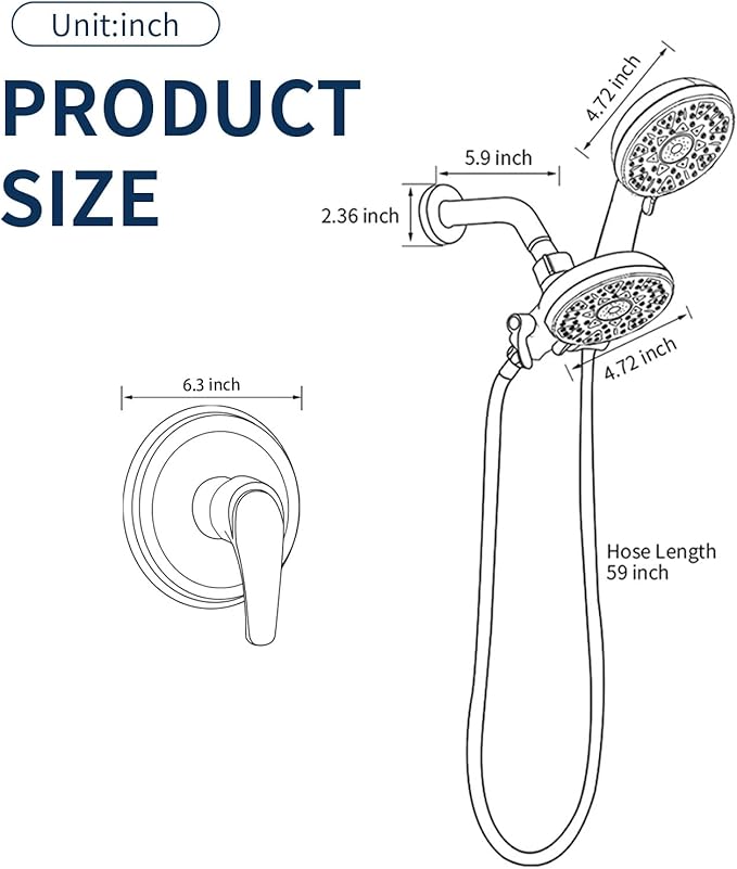 Shower Faucet Set Complete Shower Kit Dual Shower Head and Handheld 2 in 1 Combo Set Shower System Shower Trim Kit Combo Set Shower Fixtures, Brushed Nickel