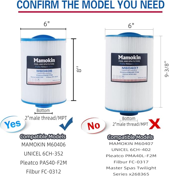 6CH-352 Spa Filter Replaces PAS40-F2M, FC-0312, PMA-R1/X268546 with Closed Handle, Artesian Spas 06-0014-12,06-0055, 2" MPT/Male Thread Hot Tub Filter Cartridge 2 Pack