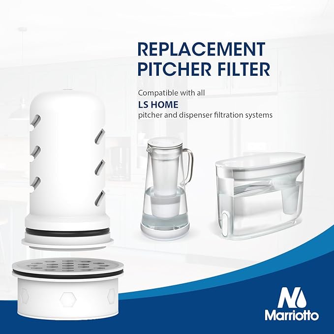 MARRIOTTO Water Filter Replacement for LS Home Dispenser - 18 Cup/Glass Pitcher, 7 and 10 Cup/Plastic Pitchers - 1 Membrane Micro Filter and 1 Activated Carbon + Ion Exchange Filter