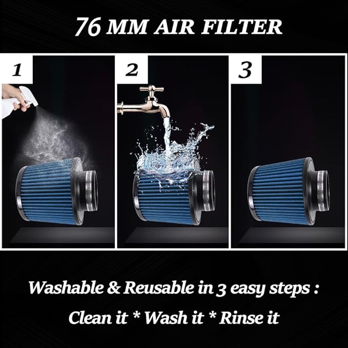 muge racing Universal 3 Inch 76mm Air Intake Filter Replacement Cone Air Filters Quality Dry Air Filter