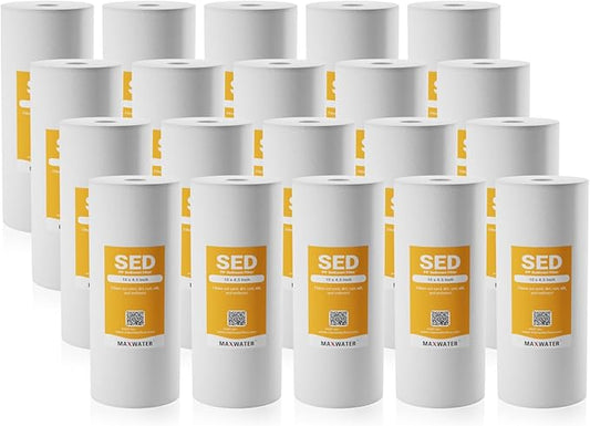 Max Water 5 Micron 10 x 4.5 inch Whole house Sediment Water Filter | Meltblown Polypropylene Well Water Filter Replacement Cartridges for DGD-5005, AP810, SDC-45-1001, GXWH30C, PP10BB (20 Pack)