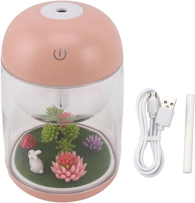 Cute Mushroom Humidifier 2in1 Essential Oil Diffuser Ultrasonic Desk Humidifier Quiet Mini Humidifier for Bedroom Office Car (Pink)