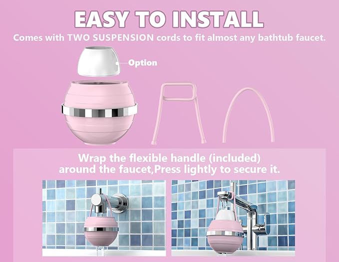 Bathtub Water Filter for Tub with Overflow,2,500 Gallons of Filtration,8 Stages Bath Filter,Remove contaminants,Chlorineand Fluoride,Hardwater Softener,BPA Free(Upgrade Version),Pink