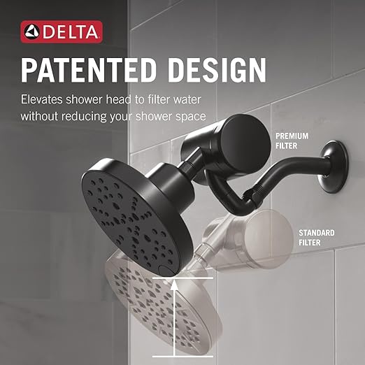 Delta Faucet 5-Setting H2Okinetic Shower Head Matte Black with Clarifi Premium Shower Filter Attachment with Filter