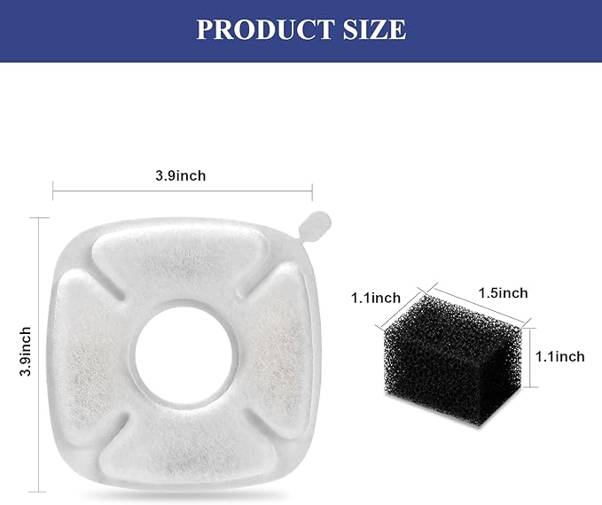 16 Pcs Cat Fountain Replacement Filters：8 Pack Cat Water Fountain Replacement Filters & 8 Pack Pre-Filter Sponges, Pet Fountain Filter Fit for 95oz/2.8L Automatic Pet Fountain Cat Water Fountain
