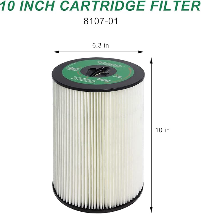 8107-01 Central Vacuum Cleaner Filter Replacement Compatible with Dirt Devil/Titan, 10 Inch Cartridge Filter Compatible with Vacuflo FC610 FC1550 Royal CS1200