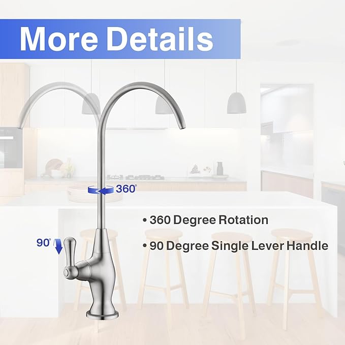 Drinking Water Faucet for Kitchen Sink, Reverse Osmosis Water Filtration Faucet for Bar Sink, Brushed Nickel and Stainless Steel, B08