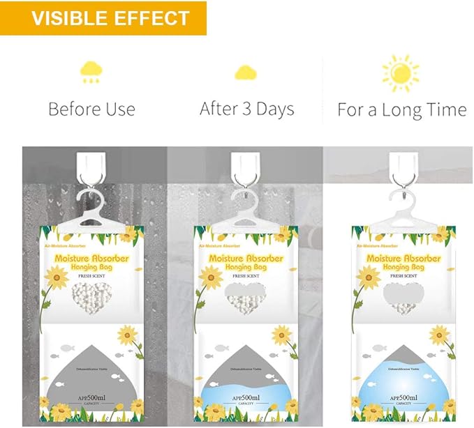 CANAGER Hanging Moisture Absorber, Fresh Scent Moistureproof Desiccant Hanging Bag，Dehumidifier Bag (8 packs) Hanging Closet Dehumidifier Bags, Moisture Absorb 12.5 oz