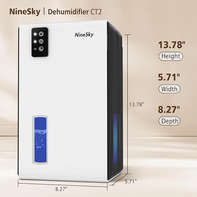 NineSky Dehumidifier for Home, 95 OZ Water Tank, (1000 sq.ft) Dehumidifiers for Bathroom Bedroom Basement with Auto Shut Off,7 Colors LED Light (White)