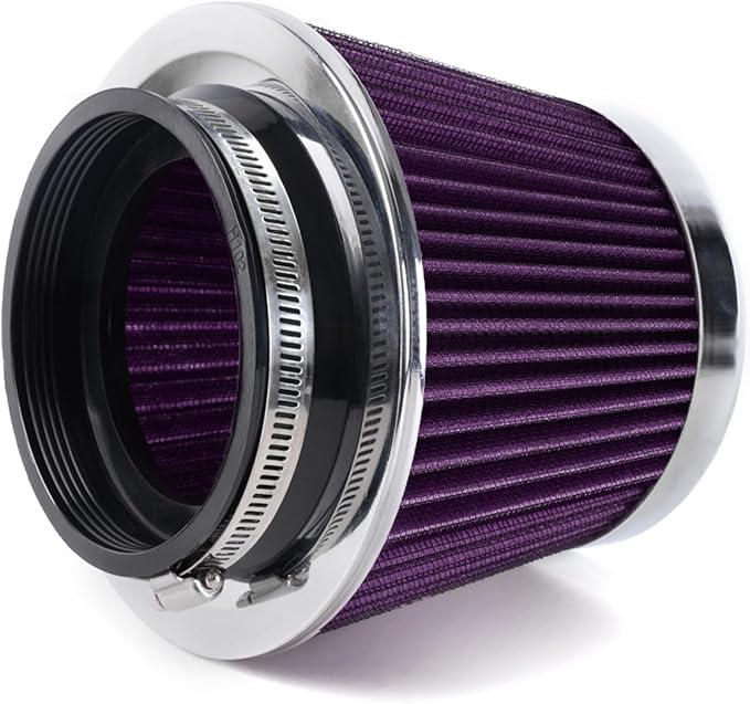 4-Inch Cold Air Intake Filter - Washable, High Performance, 3" or 3-1/2" or 4" Clamp-On Replacement Air Filter Purple
