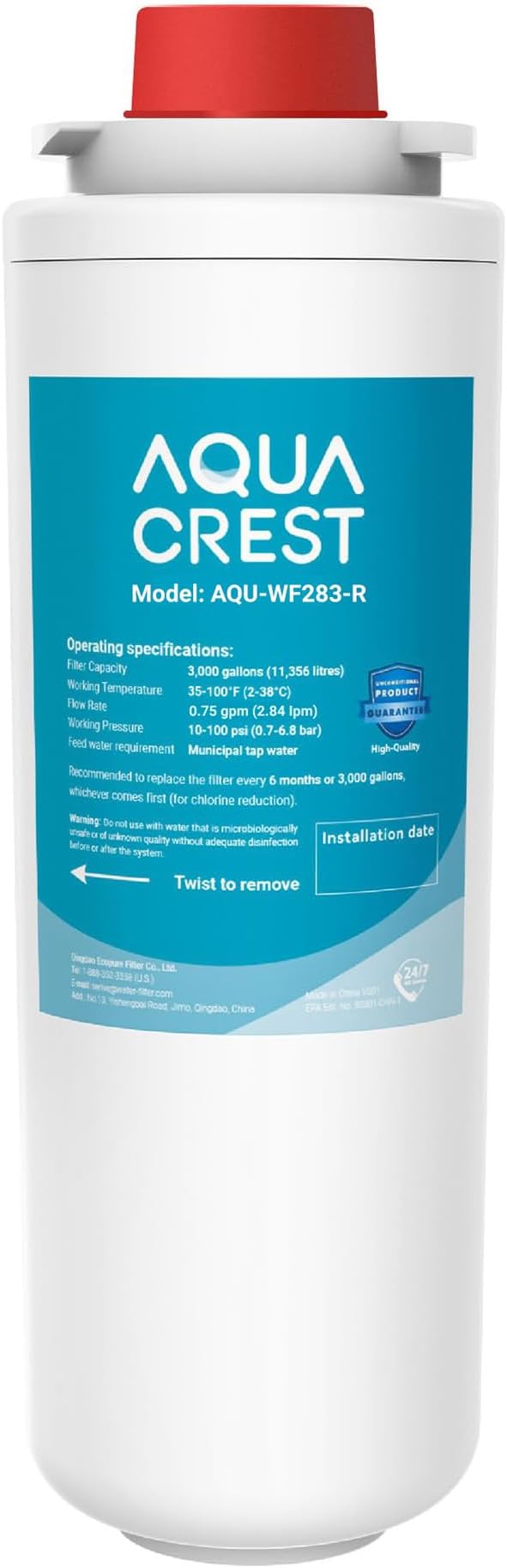 [WITH CHIP] AQUA CREST WF283-R Replacement for Elkay® 51300C, Compatible with Elkay® ezH20® and Halsey Taylor® Bottle Filling Stations, NSF/ANSI 42, Reduces Chlorine, Bad Taste & Odor, 1 Pack