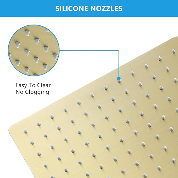 Lordear Rainfall Shower Head 10 Inch Gold Rain Shower Head Square Solid Ultra Thin 304 Stainless Steel Fixed Rainshower Head with Self Cleaning Nozzles