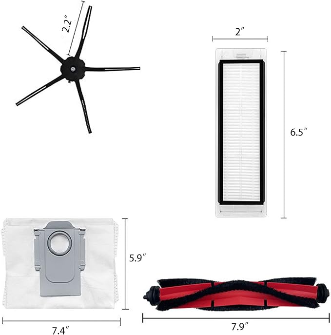 Replacement Accessories Kit Compatible With Roborock Q5 Q5+ Q5 Plus Robot Vacuum Cleaner,1 Main Brush,4 Side Brushes,4 Hepa Filters,2 Dust Bags (14 PCS)