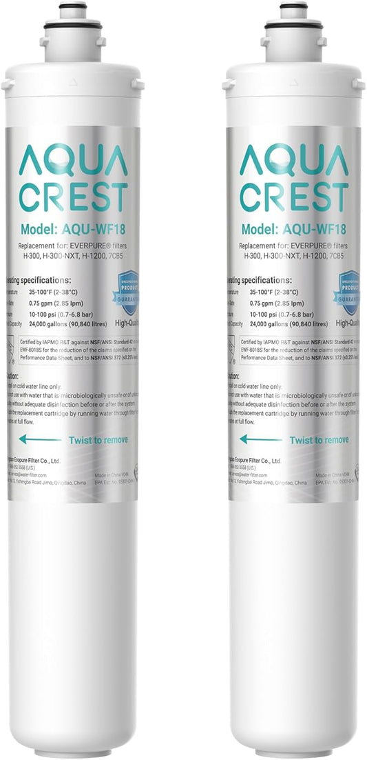 AQUACREST H-300 Under Sink Water Filter, NSF/ANSI 42 Certified, 24K Gallons, Replacement Cartridge for Everpure H-300, H-300-NXT, 7CB5, EV9270-71, EV9270-72, EV9618-11, EV9855-50, EV9282-01, Pack of 2