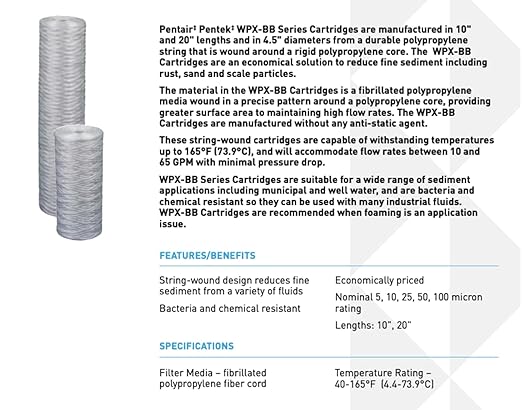 Pentair Pentek WPX100BB20P Big Blue Sediment Water Filter, 20-Inch, Polypropylene String-Wound Replacement Cartridge, 20" x 4.5", 100 Micron