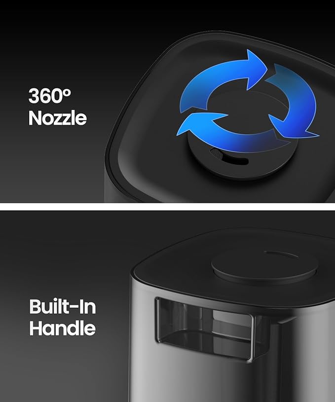 4.5L Humidifiers for Bedroom, Humidifiers for Home Large Room, Cool Mist Humidfiers for Baby and Plant with Timer, Adjustable Mist Level, 360° Nozzle, Auto Shut-Off, Black