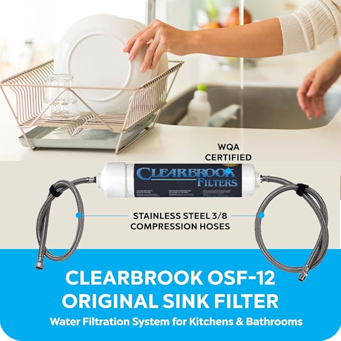 Clearbrook OSF-12 Original Sink Filter, Stainless Steel 3/8 Compression Hoses, Durable Water Filtration System for Kitchens & Bathrooms