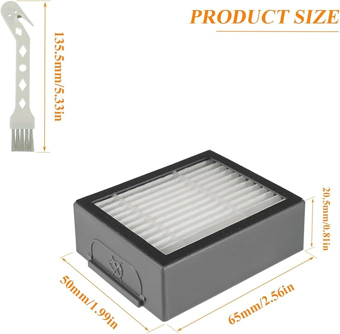 Filter Replacement Parts for i-Robot Roomba E I & J Series i7 i7+/plus i3 i3+ E5 E6 E7 i4 i6 i6+ i8 i8+ Vacuum Cleaners, 12 Pack 4639161 Filter + 1 Cleaning Brush