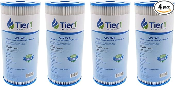Tier1 5 Micron 10 Inch x 4.5 Inch | 4-Pack Pleated Polyester Whole House Sediment Water Filter Replacement Cartridge | Compatible with Culligan CP5-BBS-D, Pentek CP5-BB, W5CPHD, Home Water Filter