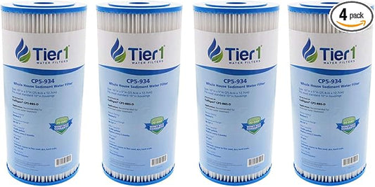 Tier1 5 Micron 10 Inch x 4.5 Inch | 4-Pack Pleated Polyester Whole House Sediment Water Filter Replacement Cartridge | Compatible with Culligan CP5-BBS-D, Pentek CP5-BB, W5CPHD, Home Water Filter