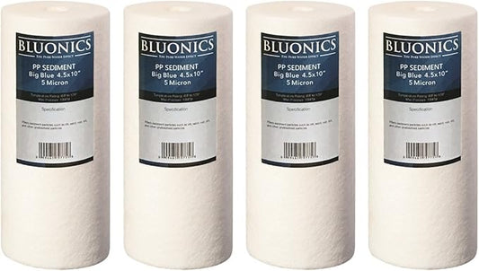 Bluonics Sediment Replacement Water Filters 4pcs (5 Micron) 4.5" x 10" Whole House Cartridges