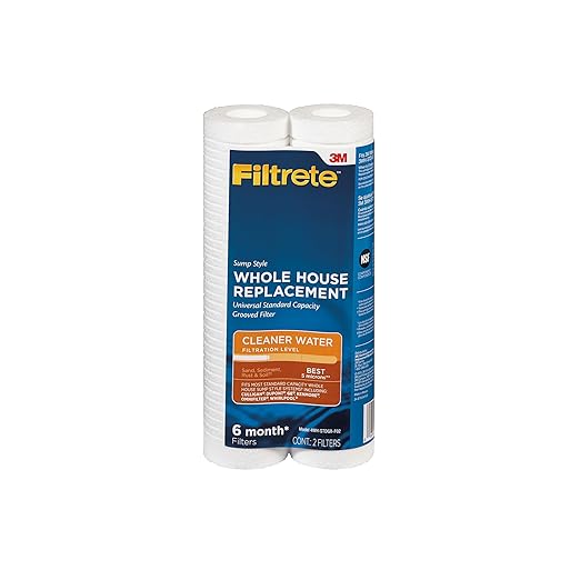 Filtrete Standard Capacity Whole House Grooved Water Filter, 5 Microns, Universal Filter, Sump Style Drop-In Filter, 2-Filters (4WH-STDGR-F02)