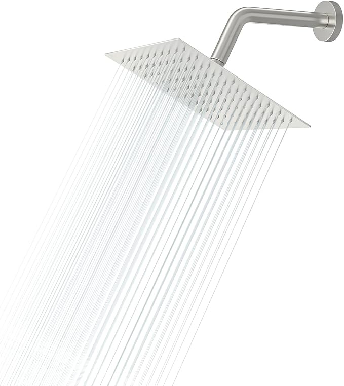 Lordear Rain Shower Head 6 Inch Solid Ultra Thin 304 Stainless Steel Adjustable Square Rainfall Shower Head Waterfall Full Body Coverage with Silicone Nozzle 6” Waterfall Showerhead,Brushed Nickel