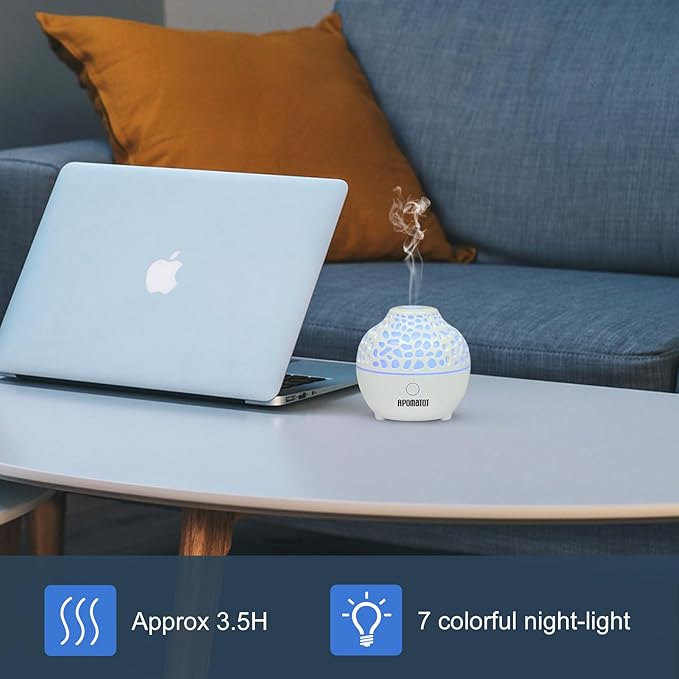 2 Pack Essential Oil Diffuser,Mini Portable Aromatherapy Diffusers,60ml Cool Mist Humidifier with USB 7 LED Light Color,Waterless Auto Shut-Off for Gift Home Office Room