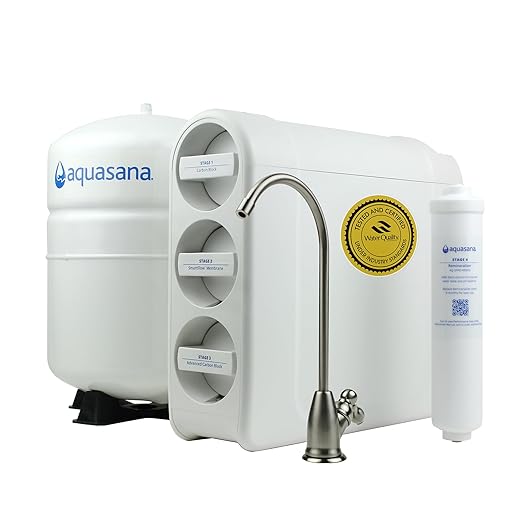 Aquasana SmartFlow® Reverse Osmosis Water Filter | RO Under Sink System | WQA Certified up to 99.99% of 90 contaminants Including Fluoride, PFAS, Arsenic, Lead, and Chlorine | Brushed Nickel Faucet
