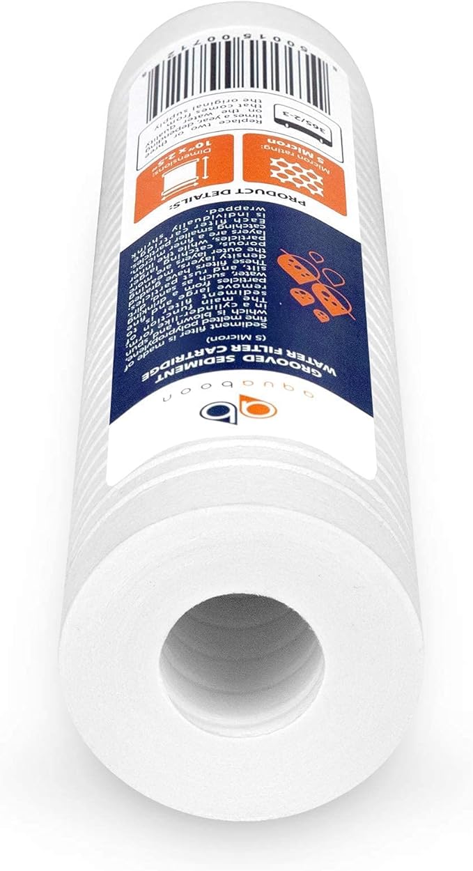 Aquaboon 5 Micron 10 x 2.5 Grooved Sediment Water Filter Replacement for Whole House Filter Cartridge Compatible with AP110, WHKF-GD05, CFS110, 25-Pack