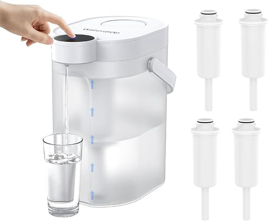 Waterdrop FreshTaste Instant Water Filter Pitcher with 4 Filters, Rechargeable Powerful Dispenser, Reduce Chlorine, Lead, Copper, Purify, Soften Water, 17-Cup, White, Does not Lower TDS